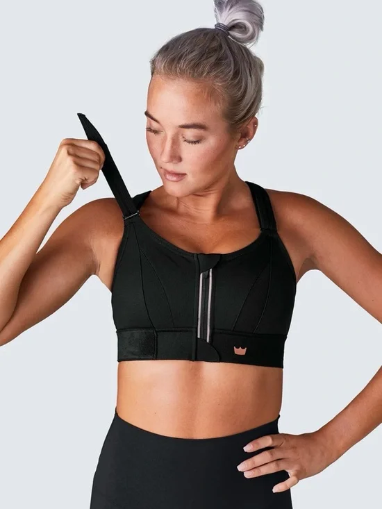 SHEFIT High Impact Ultimate Zip Front Sports Bra Black Size 2Luxe - Picture 3 of 15